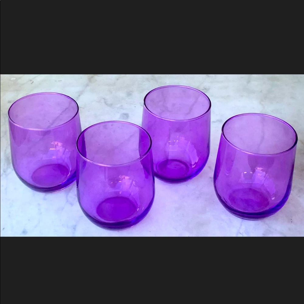 LIBBEY STEMLESS WINE & DINE GLASSES PURPLE NEW SET OF 4